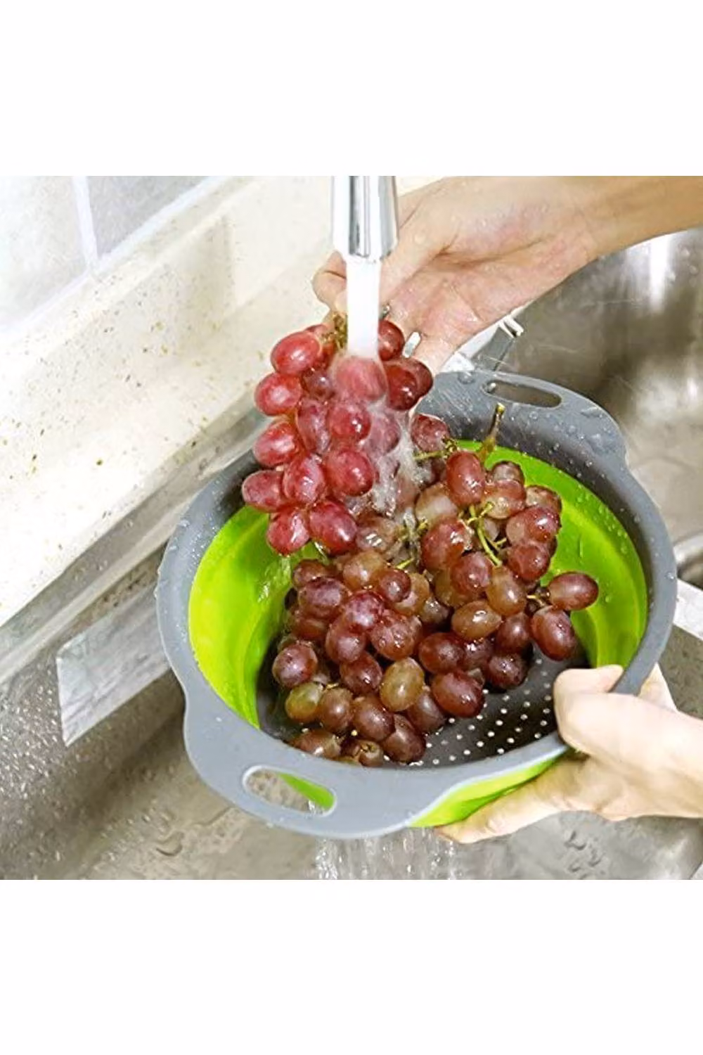 Livingandhome Collapsible Silicone Kitchen Colander Strainer Bowl with Handles, Green – 2