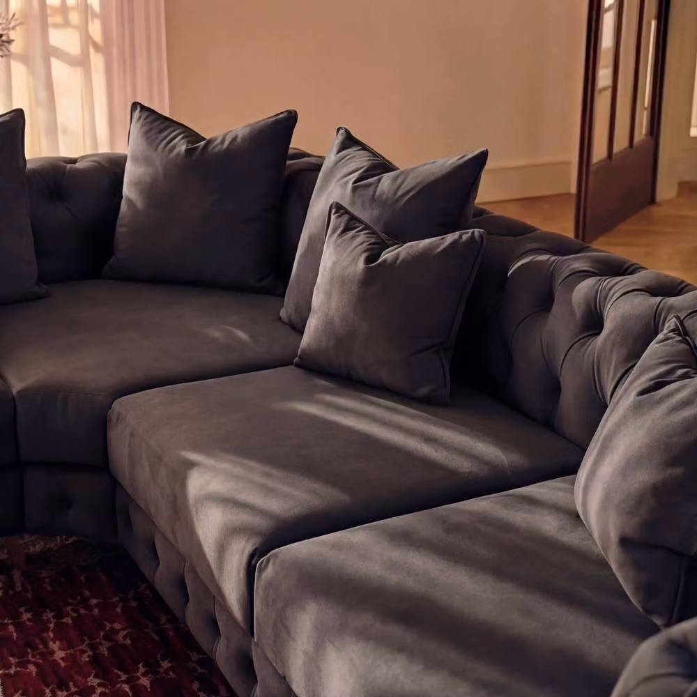 Sofaya Monaco 4 Seater Chesterfield Velvet Corner Sofa with Left Hand Chaise in Black – 2