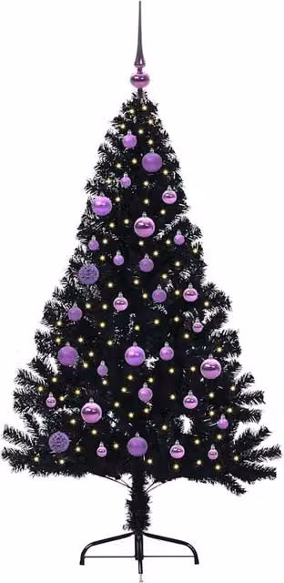 Berkfield Home Beautiful Pre-lit Artificial Christmas Tree in Black, Height: 150 cm – 1