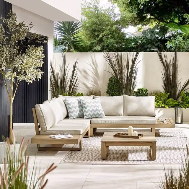 FurnitureboxUK Brisa 5 Seat Outdoor Sofa Set in Beige Acacia Wood