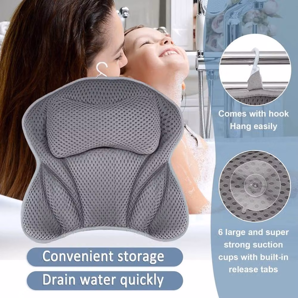 FLAVORA Ergonomic Support Bathtub Bath Pillow in Grey with Air Mesh – 4