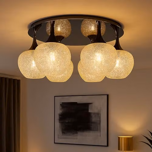 Globo Lighting Chrome and Glass Ceiling Light for Living Rooms and Bedrooms, W/D/H: 65 x 40 x 26.5 cm – 5