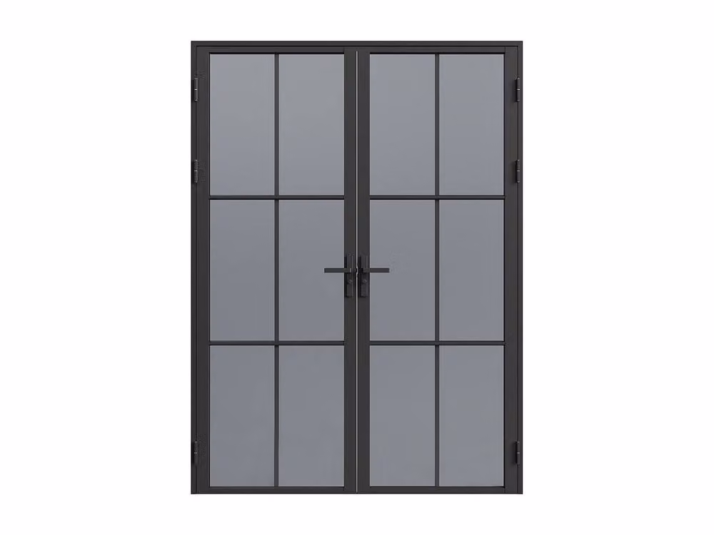 Vente-unique Reversible Double Swing Door in Black Aluminium and Smoked Tempered Glass – 2