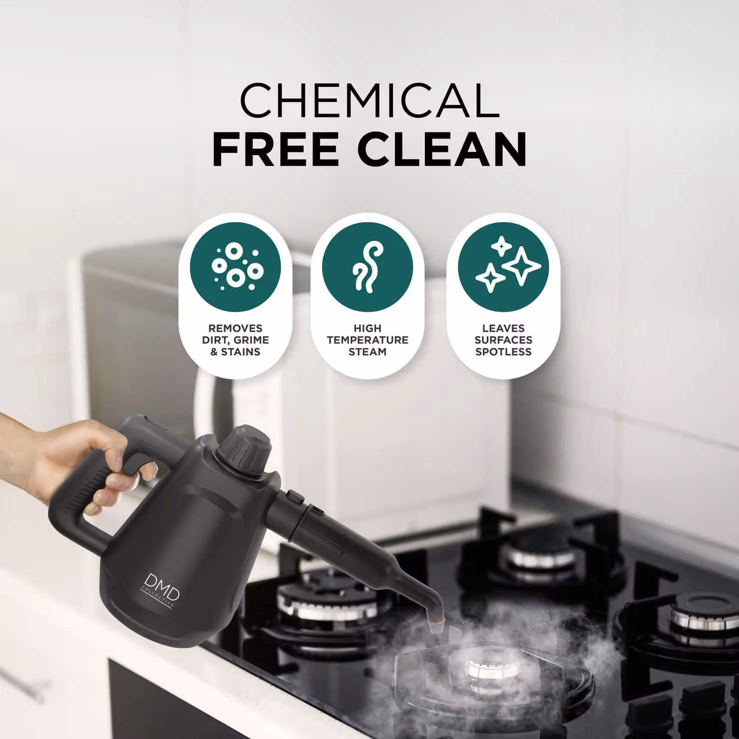 DMD Collective 9-Piece Handheld Steam Cleaner Kit with Accessories, Black, 450ml Tank – 3