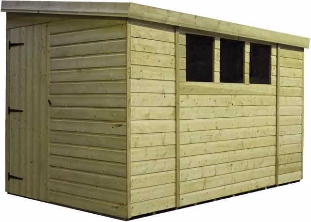 Empire Sheds Empire 3000 Green Pent Garden Wood Shed with Single Door and 3 Windows