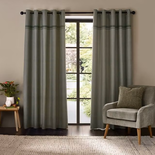 Catherine Lansfield Melville Striped Eyelet Curtains in Green and Blue