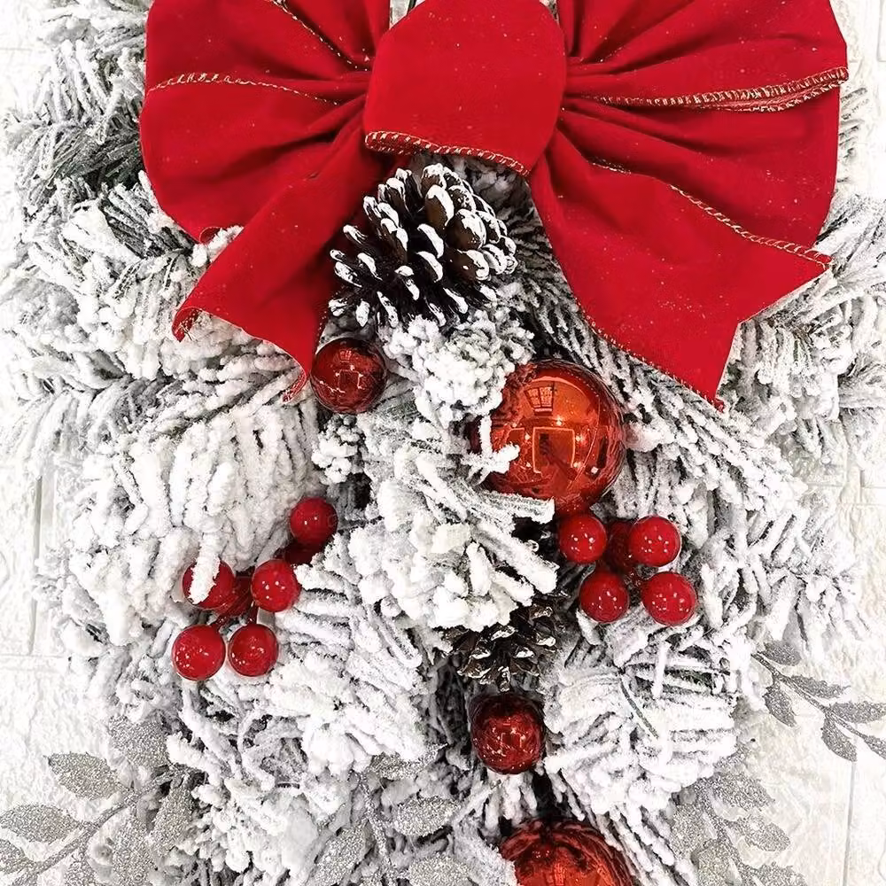 FLAVORA S-Wreath Snowy Christmas Wreath in White and Multicolour, W: 100 cm, D: 15 cm, H: 15 cm – 3