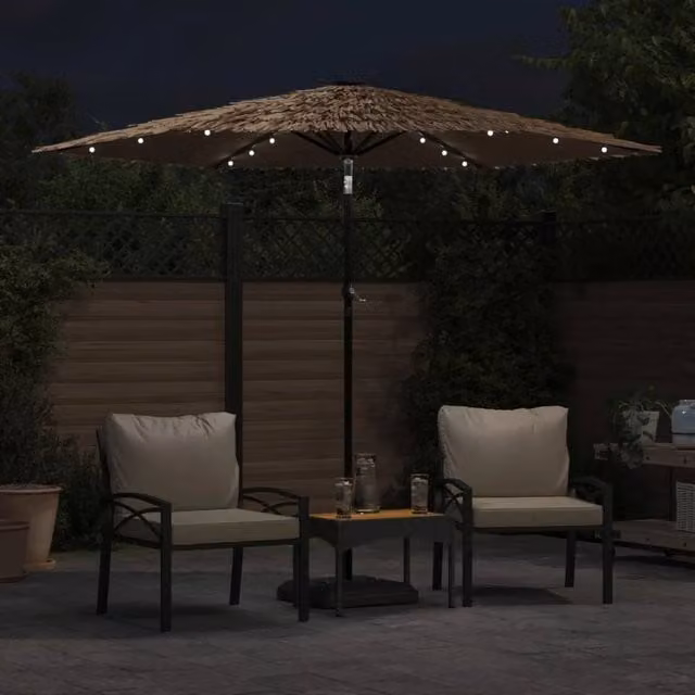 Berkfield Home Brown Garden Parasol with LEDs and Steel Pole, W: 268 cm, D: 268 cm, H: 226 cm – 1