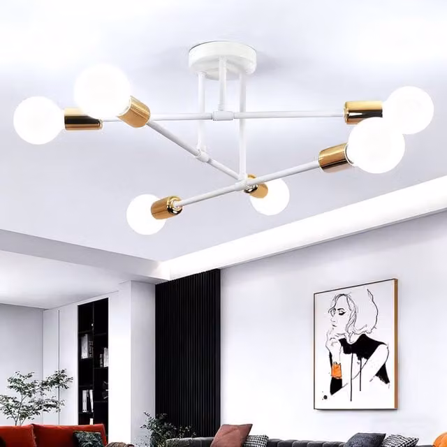 COMELY Sputnik 6-Light White Metal Flush Mount Ceiling Light with E27 Bulbs – 1