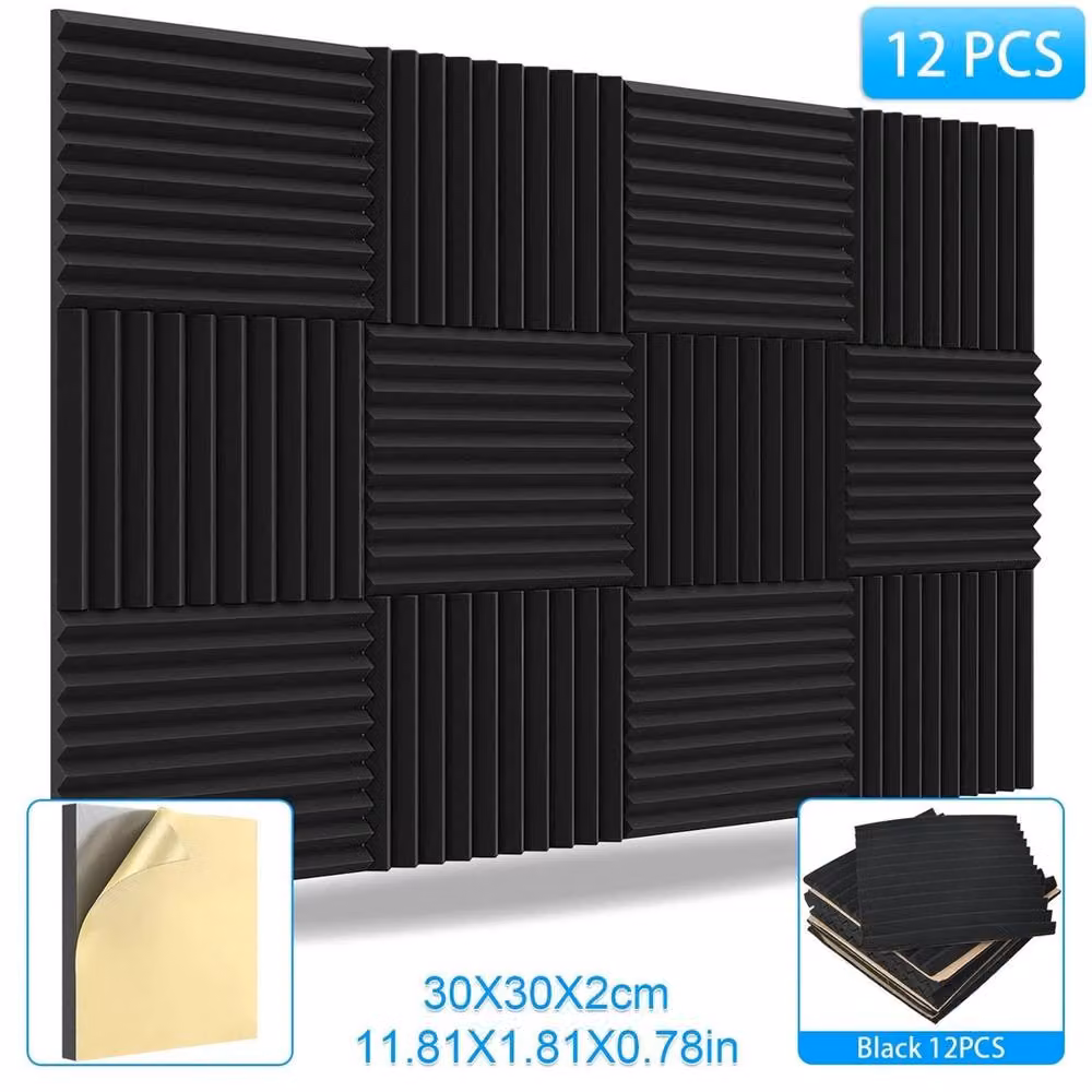 SPETLEK 12-Pack Self Adhesive Acoustic Foam Panels in Black – 2