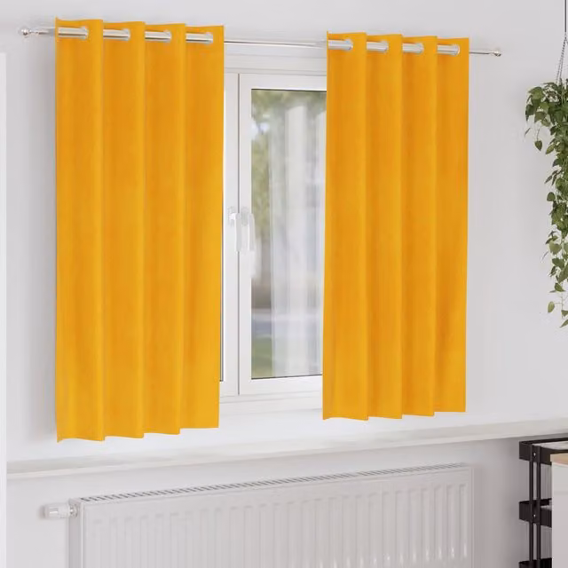 Berkfield Home Mustard Yellow Velvet Blackout Curtains with Eyelets, 2 Pack
