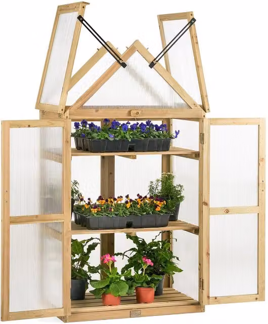 Christow Wooden Polycarbonate Lean To Cold Frame Garden Greenhouse in Brown