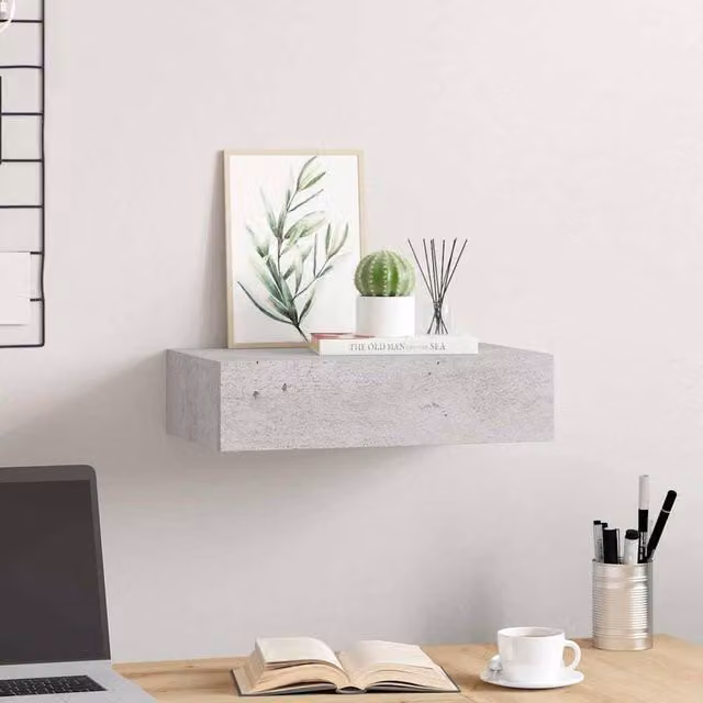 Berkfield Home Elegant Wall-mounted Drawer Shelf in Concrete Grey, W: 40 cm, D: 23.5 cm, H: 10 cm – 1