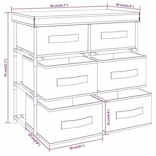 vidaXL Modern Black Metal Storage Cabinet with 6 Drawers W: 55 cm, D: 29 cm, H: 55 cm – 3