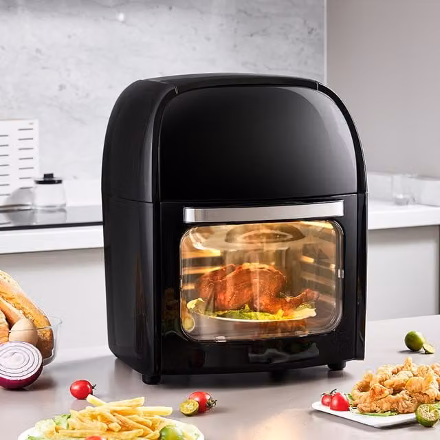 Livingandhome 12L Air Fryer with Rotating Rotisserie Basket, Black, 42cm