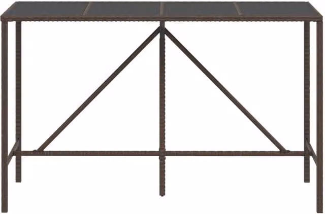 Berkfield Home Beautiful Bar Table with Glass Top in Brown Poly Rattan and Steel, W/D/H: 180 x 70 x 110 cm