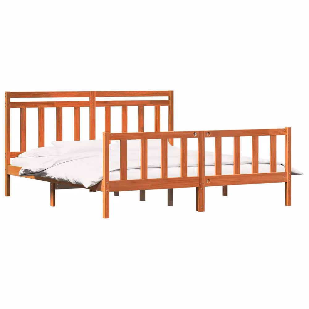 Berkfield Home Modern Solid Pine Bed Frame with Headboard, Wax Brown, W/D/H: 205.5 x 185.5 x 100 cm – 2