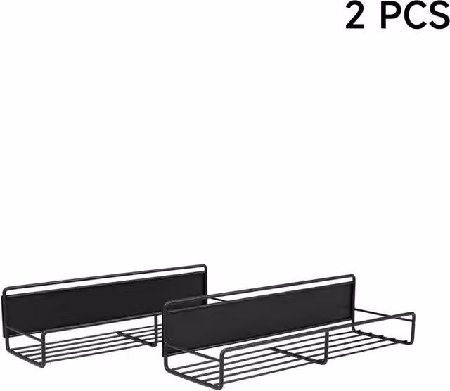 Garden Sanctuary 2-Piece Black Metal Magnetic Fridge Storage Shelves with Hooks