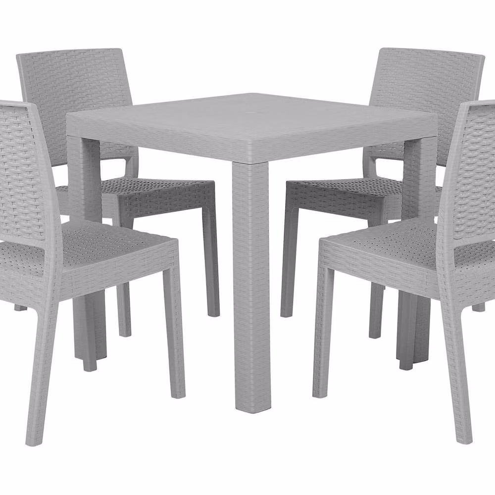Wyld and Coco Grey Garden Dining Set with Square Table and 4 Stackable Chairs – 2