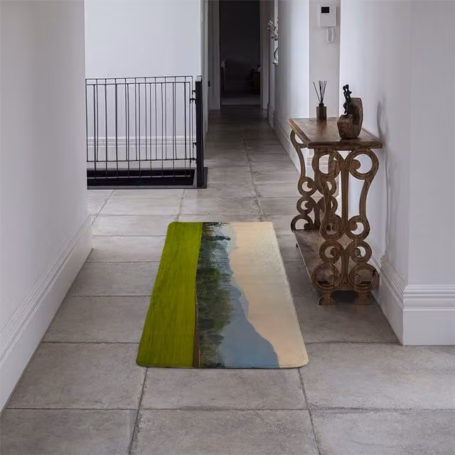Benjamin Tate Design LTD Designer Runner Rug in Green with Lush Grass Field Design and Non-Slip Faux Fur Texture
