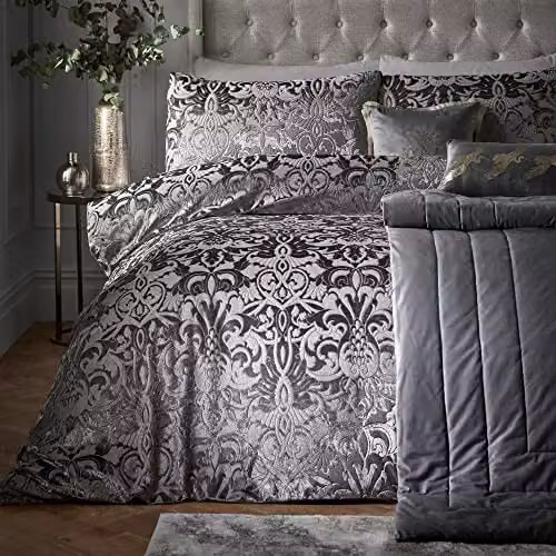 Laurence Llewelyn-Bowen Grey Damask Duvet Cover and Pillowcase Set, W/D/H: 230 x 220 cm