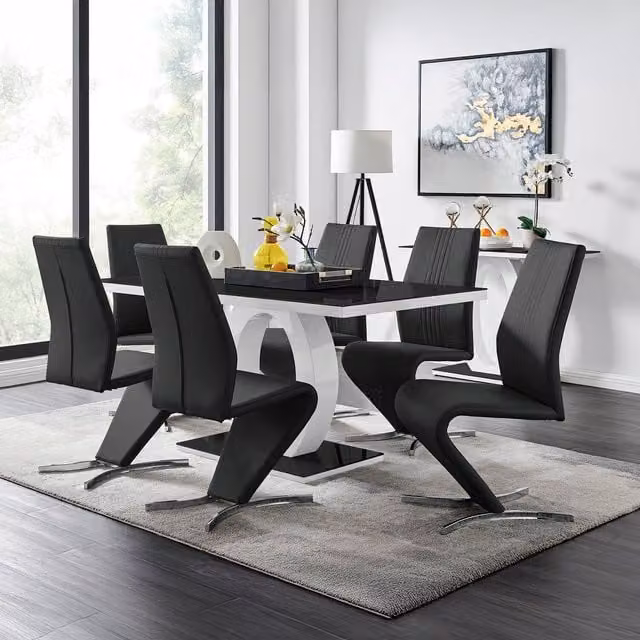 FurnitureboxUK Giovani Black High Gloss and Glass Rectangular Dining Table with 6 Willow Chairs Set
