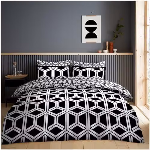 GAVENO CAVAILIA Hendrix Reversible Double Duvet Cover and Pillowcase Set in Black and White, W/D/H: 200 x 200 x 50 x 75 cm – 1