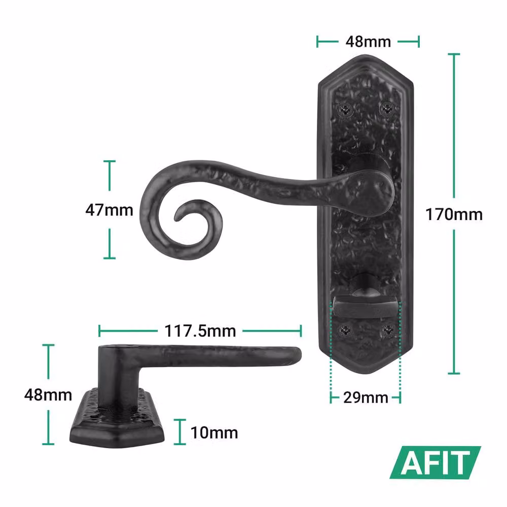 AFIT Black Antique Cast Iron Curly Tail Bathroom Door Handles and Lock, W/D/H: 15 x 15 x 2 cm – 2