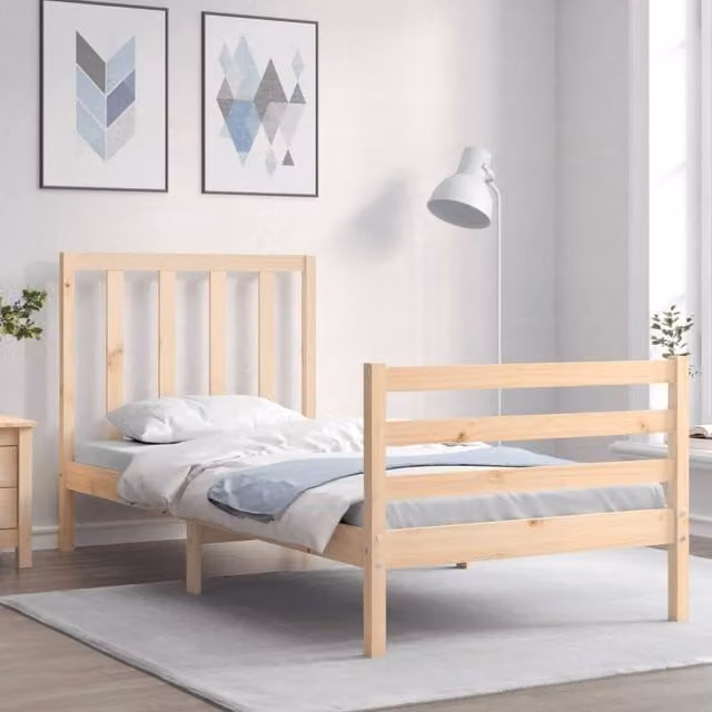 Berkfield Home Small Single Solid Wood Bed Frame with Headboard in Brown Rustic Pine