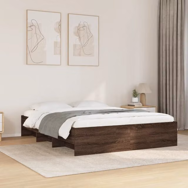 Berkfield Home King Size Bed Frame in Brown Oak, Engineered Wood, W/D/H: 150 x 200 cm