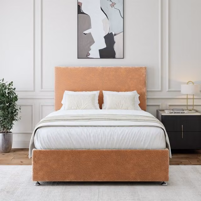 Bedmaster Upholstered Chenille Divan Base with Storage Drawers and Plain Headboard, W/D/H: 150 x 200 cm