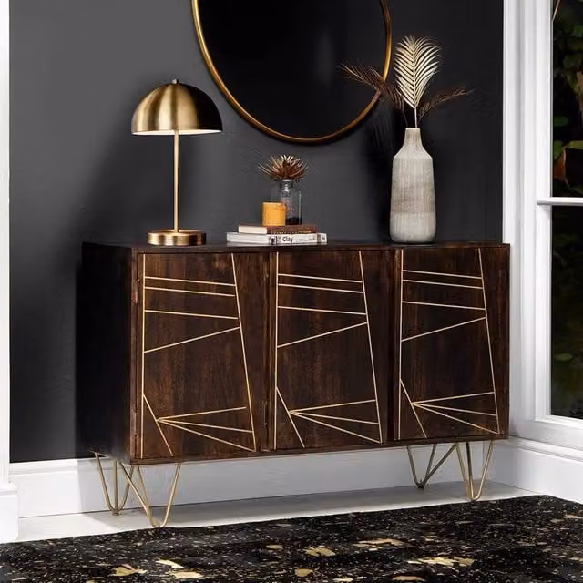 IH Design Miliyah Solid Mango Wood Large Sideboard in Brown and Gold – 1