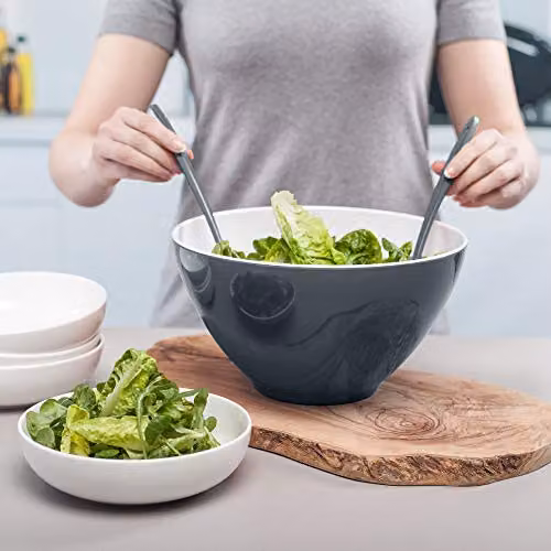 Zeal Melamine Salad Bowl and Server Set in Grey and White – 2