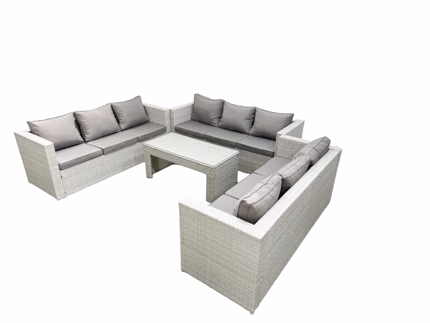 Fimous 9 Seater Rattan Garden Furniture Set with U-Shape Sofa and Oblong Coffee Table in Light Grey – 2