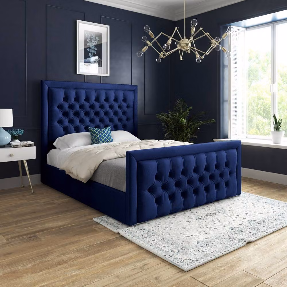 Casani Sidford Upholstered Blue Velvet Designer Bed Frame W/D/H: 120 x 200 x 83 cm – 2