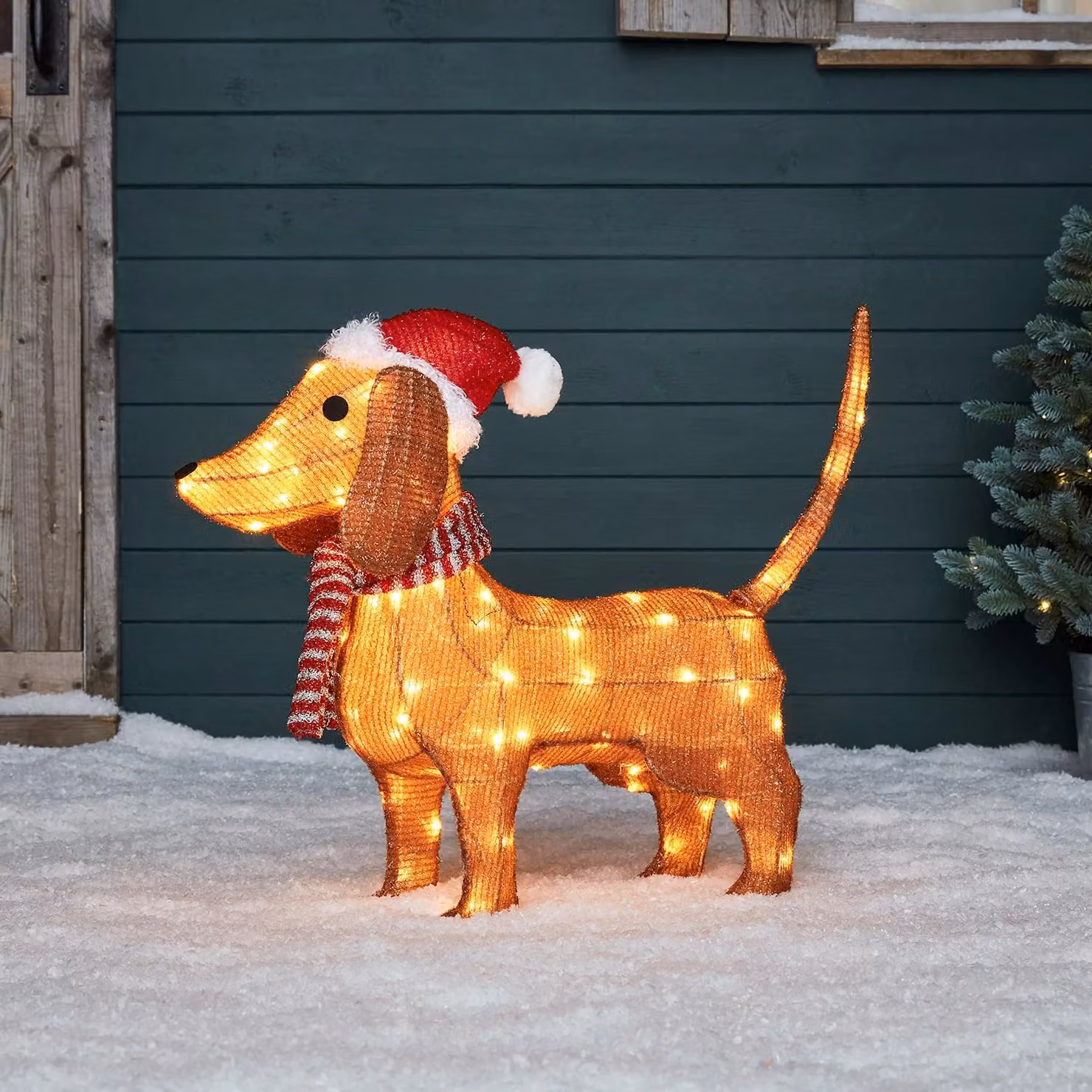 Lights4fun Multicolour Dachshund Outdoor Christmas Figure, Height: 65 cm