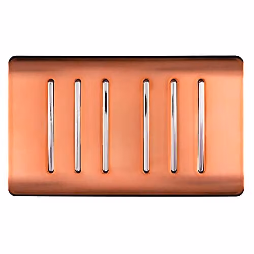 Trendi 6 Gang 2 Way 240V Screwless Raised Front Twin Plate Plastic Modern Glossy 10 Amp Chrome Rocker Electrical Wall Light Switch in Copper - ART-SS66CPR