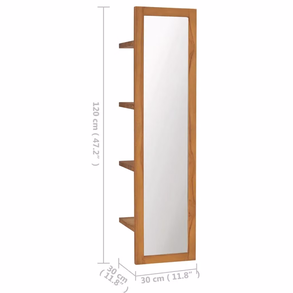 Berkfield Home Rectangular Wall Mirror with Shelves in Brown Rustic Solid Teak Wood, W/D/H: 30 x 12 x 120 cm – 2