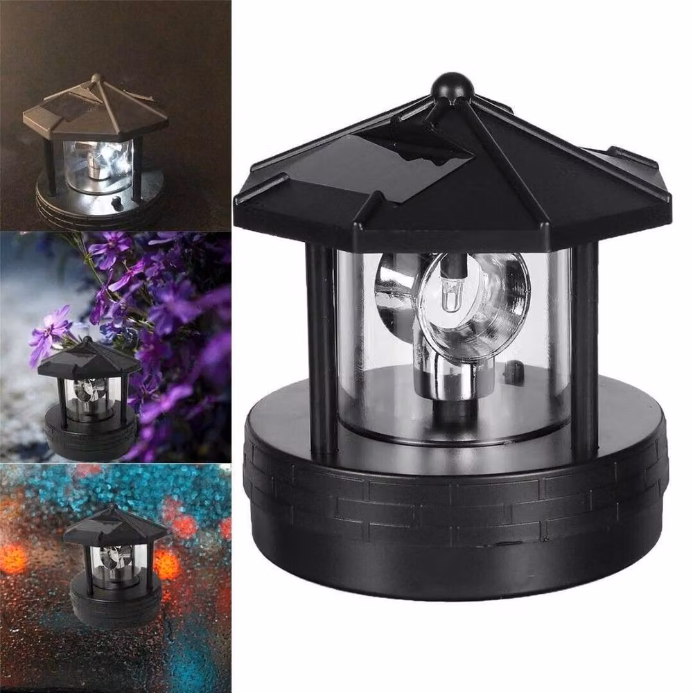 FLAVORA LED Solar Powered Lighthouse Lantern in Black with 360 Degree Rotating Lamp – 4