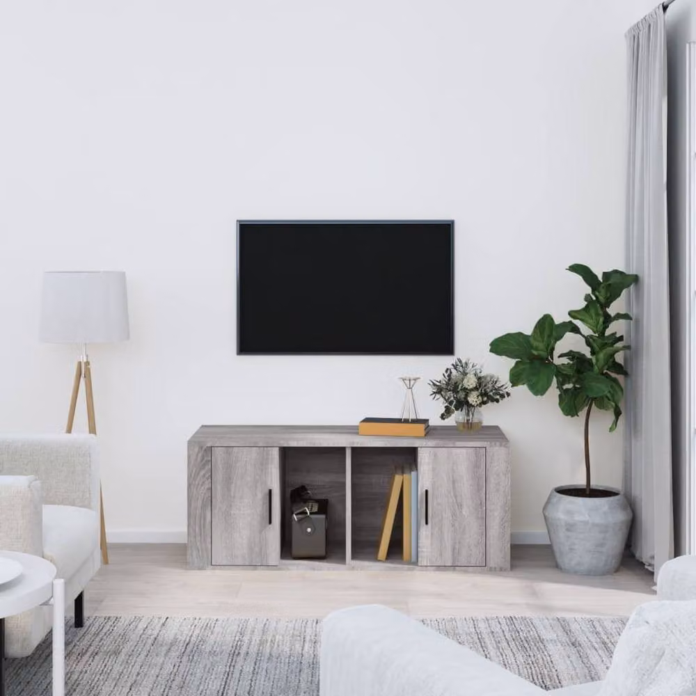 Berkfield Home Modern Grey Sonoma TV Cabinet in Matt Engineered Wood W/D/H: 100 x 35 x 40 cm – 2