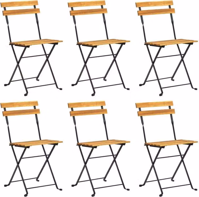 Berkfield Home Set of 6 Folding Garden Chairs in Brown Acacia Wood and Steel