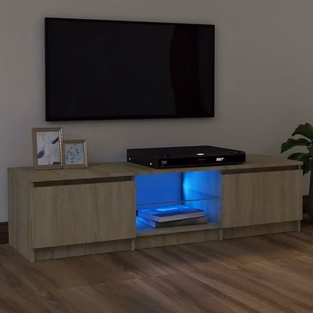 Berkfield Home Modern TV Cabinet with LED Lights in Sonoma Oak Brown, W: 120 cm, D: 30 cm, H: 35.5 cm – 1