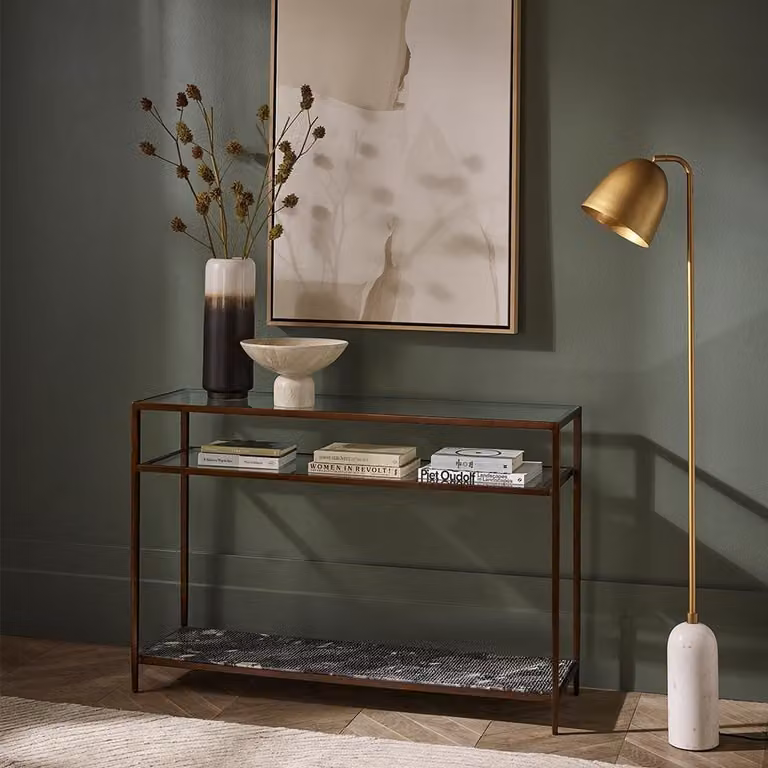 Atkin & Thyme Flint Granite Console Table with Marble Top