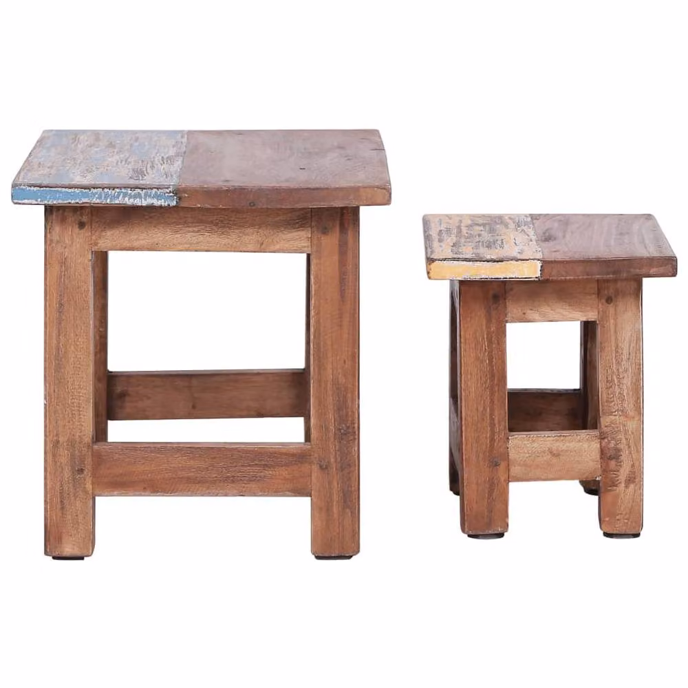 Berkfield Home Nesting Tables, Set of 2, Rustic Reclaimed Solid Wood in Brown – 2
