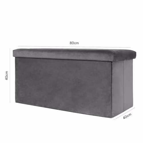 OHS Large Rectangular Velvet Ottoman Storage Box in Charcoal Grey, W/D/H: 80 x 40 x 40 cm – 2