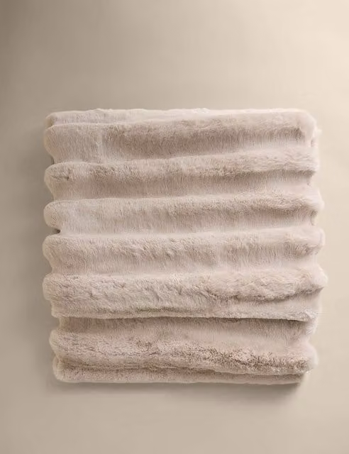 M&S Beige Knitted Ribbed Chunky Adult Throw