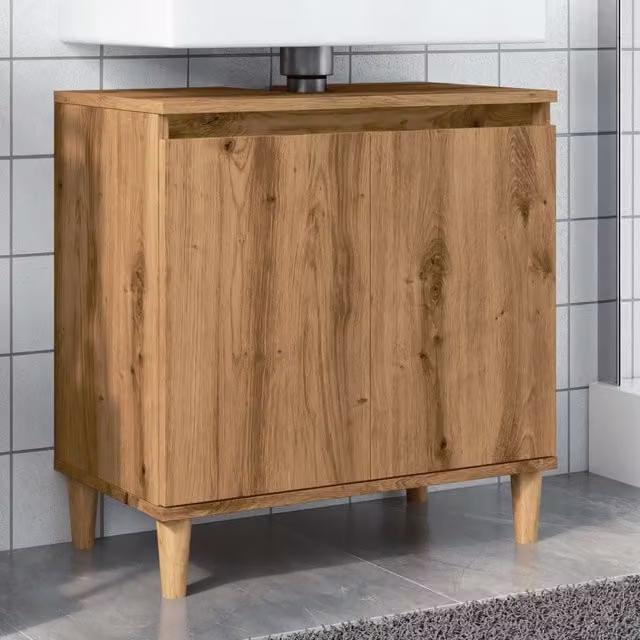 Berkfield Home Artisan Oak Sink Cabinet in Brown, W/D/H: 58 x 33 x 60 cm