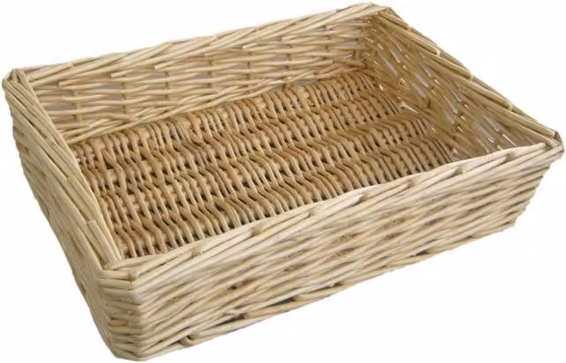 Red Hamper Straight Sided Rectangular Open Weave Wicker Tray in Brown, Width: 25 cm
