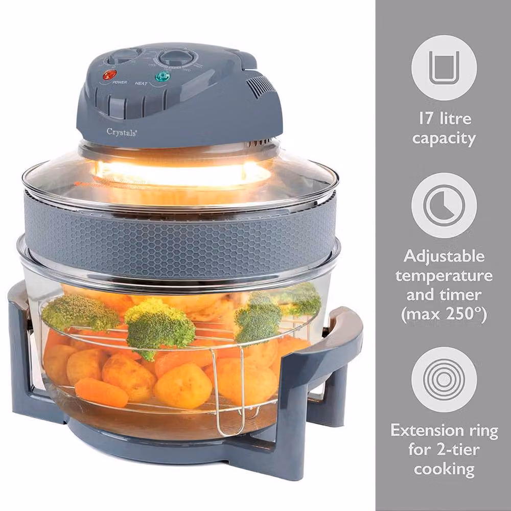 Crystals 17L Halogen Convection Oven and Air Fryer with Extender Ring, 1400W, Grey – 4