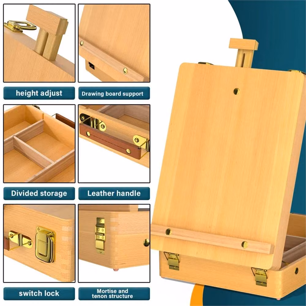Nordara Professional Adjustable Wooden Artist Easel Box in Natural Sand and Brown – 3
